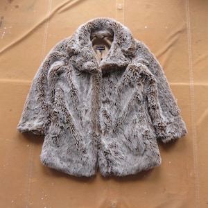Small 80s Women&#39;s Faux Fur Fleece Shag Coat / Made in Canada Le Chateau 1980s