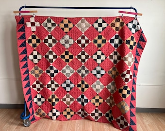 Vintage 10s / 20s Calico Quilt / Handmade Calico Blanket Antique Fabrics Early 1900s 1910s