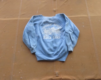 XS / Small 60s Bible Camp Sweatshirt / Faded Baby Blue Covenant Heights Estates Park Colorado 1960s