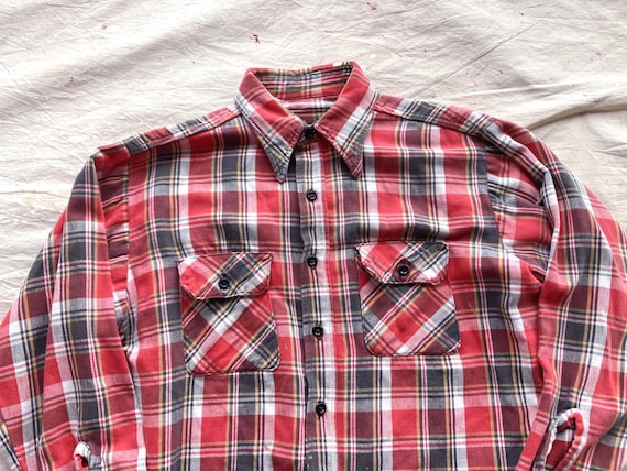 60年代POWRHOUSE PLAID COTTON SHIRT L 60s PowrHouse plaid print flannel shirt | sui &