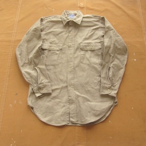 Small 50s Hercules Khaki Mountain Cloth Work Shirt / 1950s Gusset Sanforized Button Up Down
