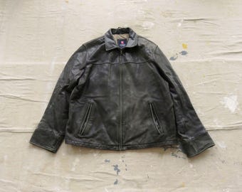 Vintage 1990s Chaps Leather Zip up Jacket / Fall Outerwear