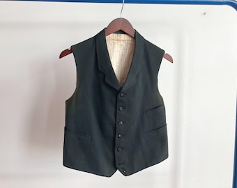 Small 20s Green-Black Wool Waistcoat Vest / Antique 1920s Men's Waistcoat Twill