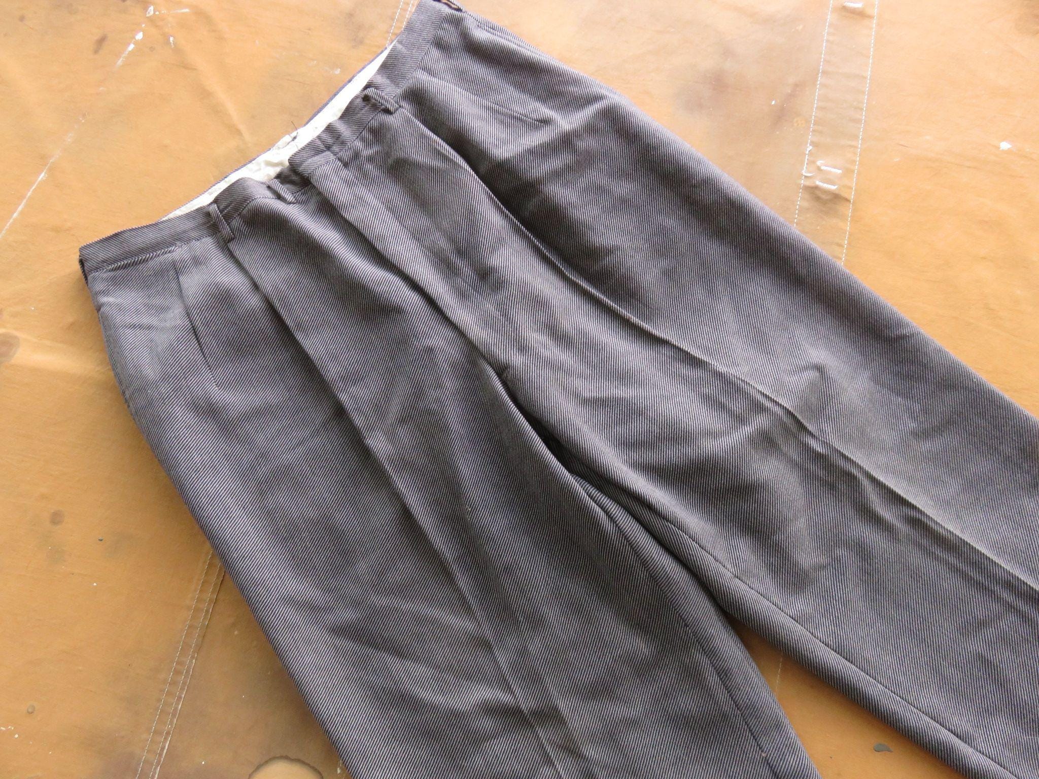 37 Waist 50s Twill Wool Whipcord Pants / Striped 1950s High