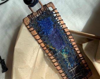 HANDCRAFTED TEXTILE PENDANT, Double sided Wabi-sabi textile art accessory, sustainable fashion , Mottainai
