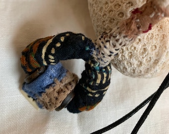 HANDMADE BORO PENDANT necklace, Double sided jewelry, Recycled Textile jewelry, Japanese Boro Unique gift, Fiber art, one-of-a-kind jewelry.