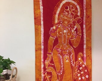 Rare LARGE VINTAGE BATIK, 30" x 62" "Apsara" The Dancer|  1950's Batik, Wall Hanging,, Home Decor, Fabric Art, Batik, Boho, Made in India