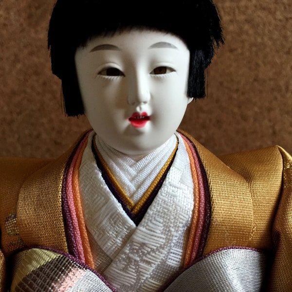 JAPANESE  TRADITIONAL DOLL,  Hina Ningyo Matsuri doll, Hand made, Gold + Silver Brocade, HIna Doll. Traditional doll, Made in Japan.