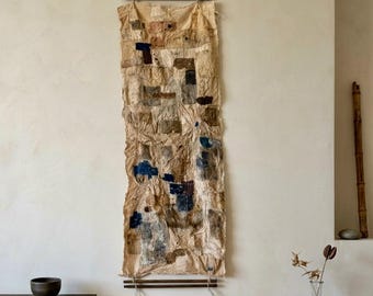 HANDMADE BORO TEXTILE Tapestry, (01) Museum quality Japanese Zen wall decor. Only one piece.
