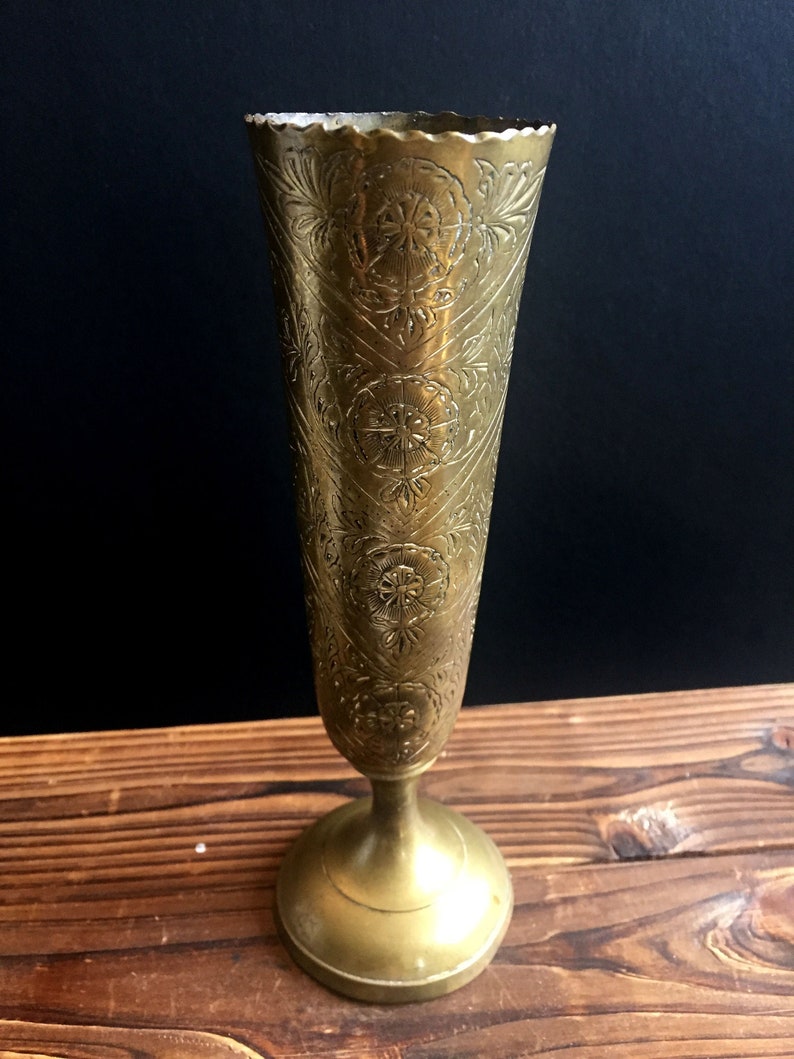 Original Antique Indian Vase With Mughal Etching Solid Old Etsy