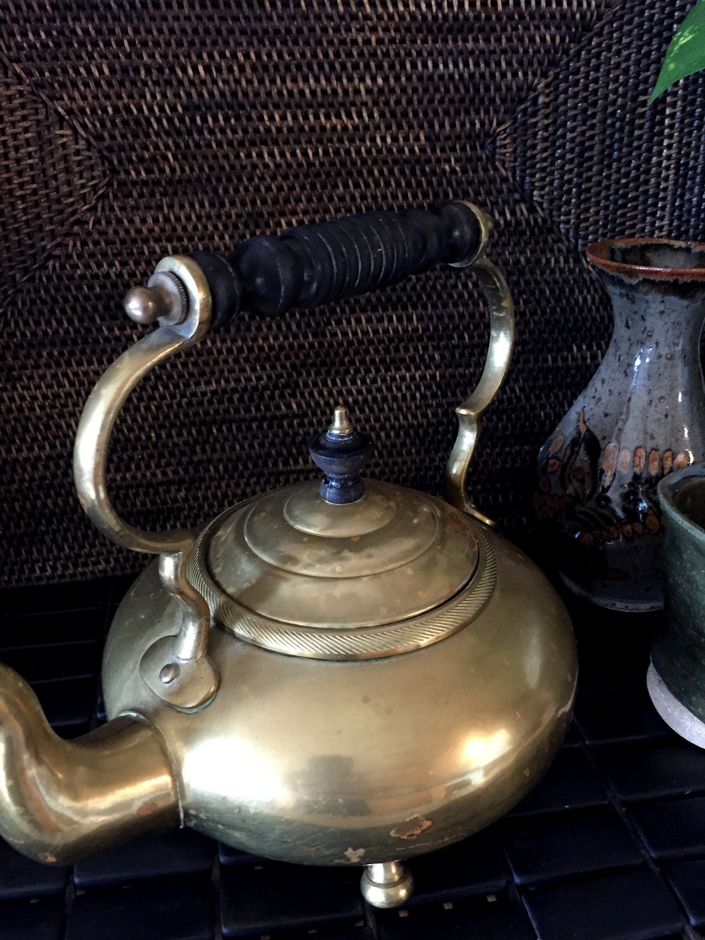 ANTIQUE BRASS KETTLE Vintage Brass kettle with lid Wooden Etsy