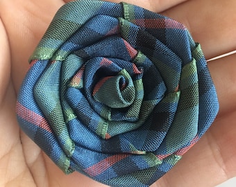Flower of Scotland Tartan Ribbon Rose Brooch / Pin / Stem / Hair Clip