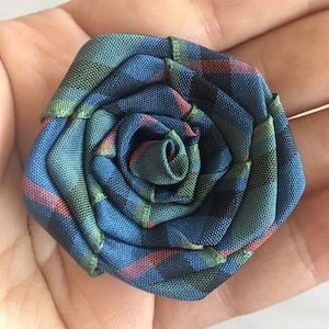 Flower of Scotland Tartan Ribbon Rose Brooch / Pin / Stem / Hair Clip