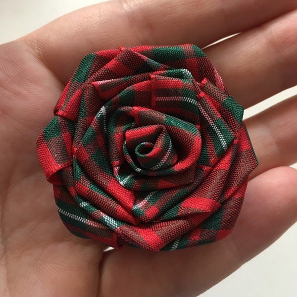 MacGregor Tartan Ribbon Rose Brooch / Pin / Stem / Hair Clip