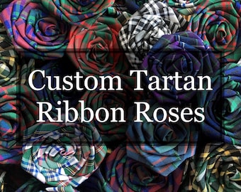 40 Roses in ANY Tartan - Custom Tartan Ribbon Rose Wedding Package - Loose or Finished as Bouquets, Buttonholes and Corsages, or Hair Clips