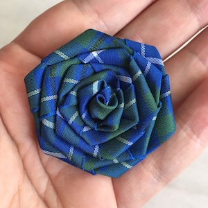 Douglas Tartan Ribbon Rose Brooch / Pin / Stem / Hair Clip