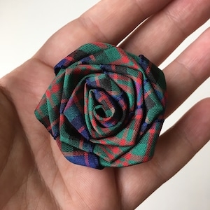 McDonald Tartan Ribbon Rose Brooch / Pin / Stem / Hair Clip