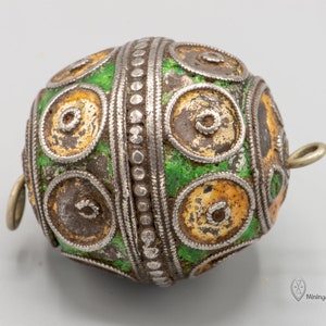 Berber pendant - Antique silver and enamel Moroccan bead called Tagmout - Authentic tribal bead - African heirloom
