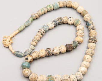 Ancient Mediterranean Glass Bead Strand • Corroded Blue Archaeological Beads
