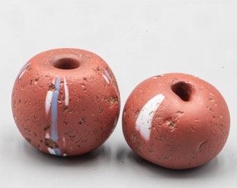 Antique Venetian Glass Beads – Red Brick, Handmade Pair