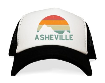 Asheville Hat. North Carolina Mountain Baseball Cap. Blue Ridge Mountains. Retro Modern Mesh Hats. Ski Snowboard.  Appalachian Mountains.