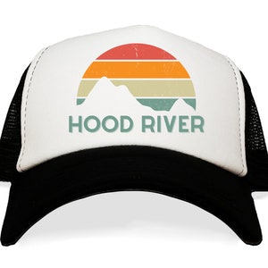 Hood River Oregon  Hat. Mountain Baseball Cap. Retro Modern Mesh Hats. Mountains. Ski Snowboard. Hike Camp. Vacation Hat. Trucker Hat.