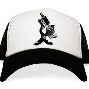 Microscope  Hat. Scientist Biologist Baseball Cap. Vintage Art Work. Hat with Micro Scope on it. Gift for Science Teacher. Trucker Hat.