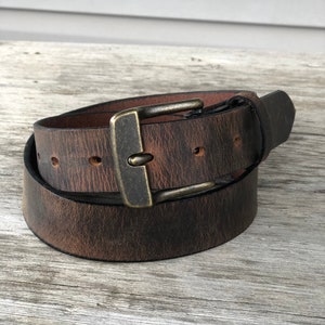 1.5 Crazy Horse Brown Belt, Distressed Leather, Handmade Belt, Unisex Leather Belt, Water Buffalo Leather image 1