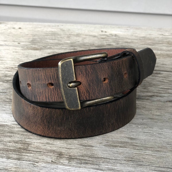 Ceinture marron Crazy Horse 1,5", cuir vieilli, ceinture faite main, ceinture en cuir unisexe, cuir de buffle d'eau