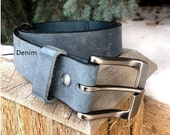 Denim Belt, Handmade Belt, Men Leather Belt, Women Leather Belt, Custom Leather Belt, Water Buffalo Leather, Distressed Leather