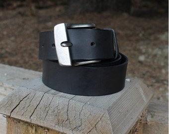 1.25" Black Belt, Handmade Leather Belt, Unisex Leather Belt, Custom Leather Belt, Water Buffalo Leather