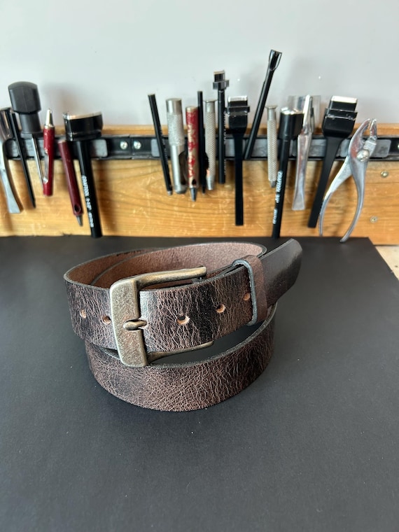 1.5" Handmade Antique Chocolate Water Buffalo Leather Belt