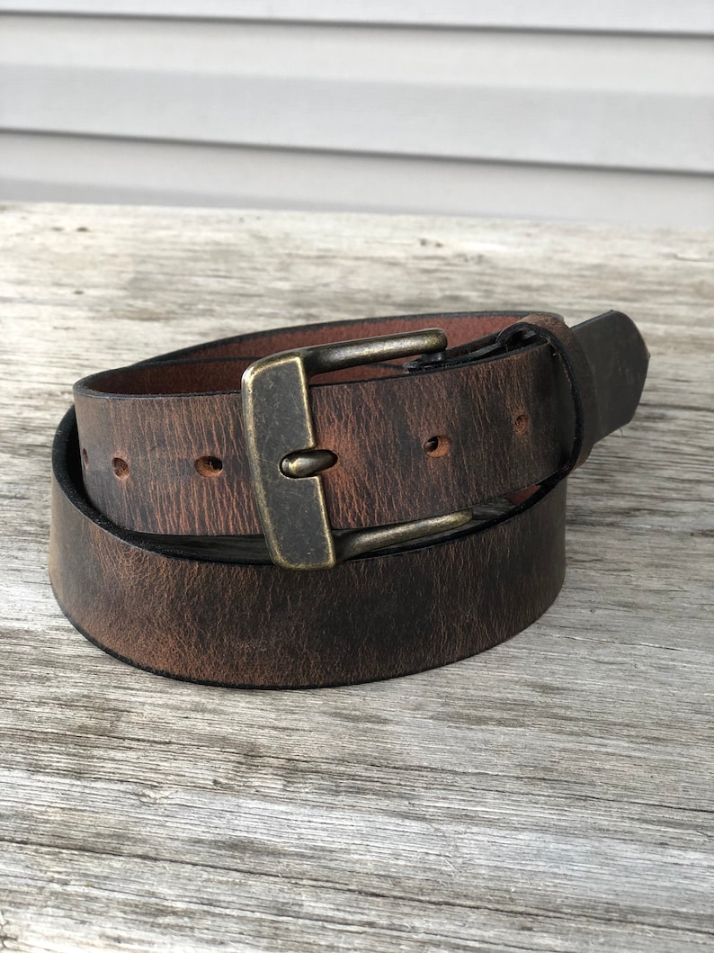 1.5 Crazy Horse Brown Belt, Distressed Leather, Handmade Belt, Unisex Leather Belt, Water Buffalo Leather image 1