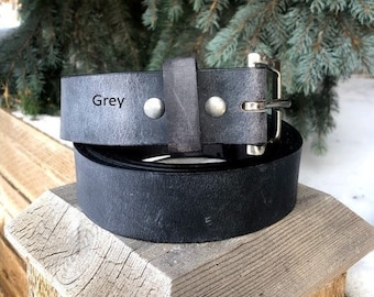 1.5" Grey Belt,  Handmade Leather Belt, Unisex Leather Belt, Water Buffalo Leather, Distressed Leather