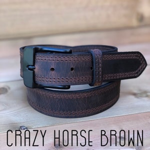 1.5" Double Edge Stitched Handmade Water Buffalo Leather Belt