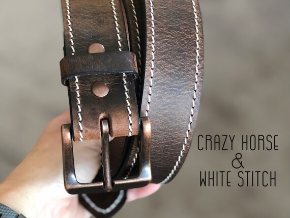 Stitched top leather belt