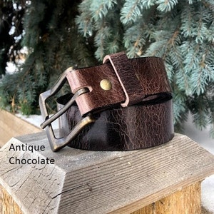 1.5" Antique Chocolate Leather Belt,  Handmade Belt, Unisex Leather Belt, Water Buffalo Leather