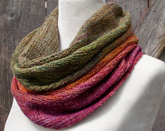 Handwoven cowl scarf, merino silk woven cowl, chunky loop scarf