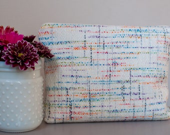 Handwoven rainbow zipper pouch, large pouch, cosmetic bag, toiletry bag, organizer