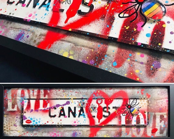 Canal Street Signage - Mixed media pressed metal, enamal and glass frame