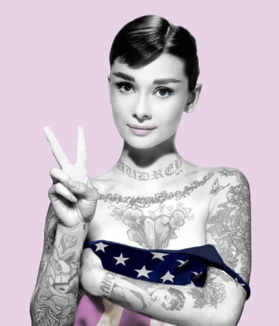 Audrey in the pink limited edition signned pop art print by artist Dirty Hans