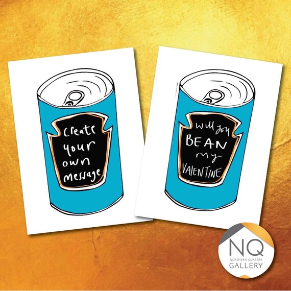 baked bean valentines greeting cards that can be personalised