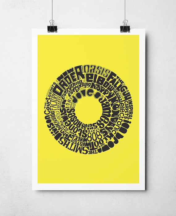 Manchester Music Print in yellow and black