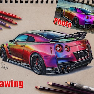 Custom Car Drawing on Gray Paper, Gift for Him, Fathers Day Gift, Anniversary, Car Guy Gift, Gift for boyfriend, Birthday Gift for Men