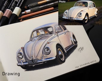 Dibujo de automóvil personalizado, retrato de automóvil, pintura de automóviles, arte de automóviles, dibujo a mano, obras de arte personalizadas, decoración de automóviles, regalo de tipo de automóvil, boceto de automóvil