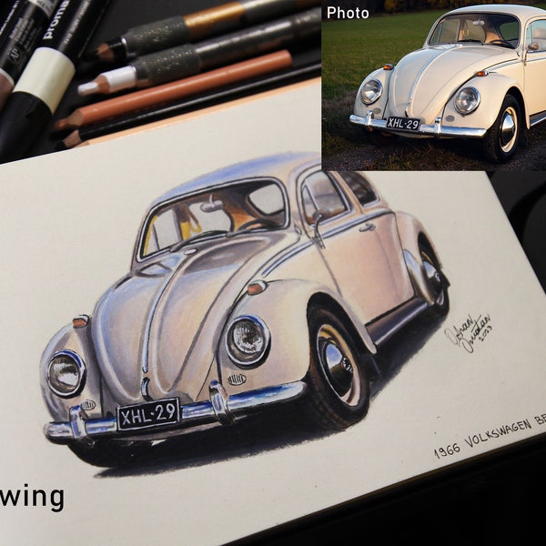 Dibujo de automóvil personalizado, retrato de automóvil, pintura de automóviles, arte de automóviles, dibujo a mano, obras de arte personalizadas, decoración de automóviles, regalo de tipo de automóvil, boceto de automóvil