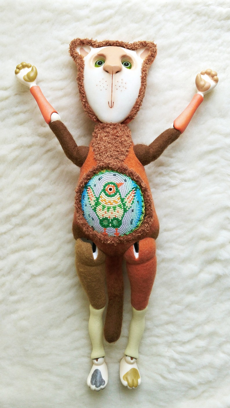 Creature art doll animal cat sculpture OOAK toy resin BJD