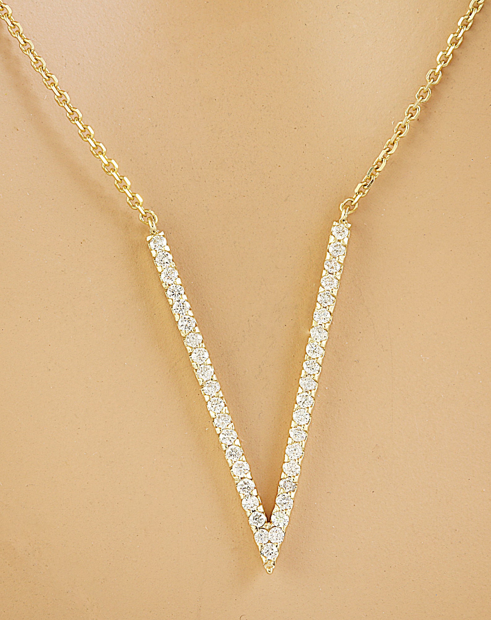 Diamond v Necklace in 14k Yellow Gold Etsy UK