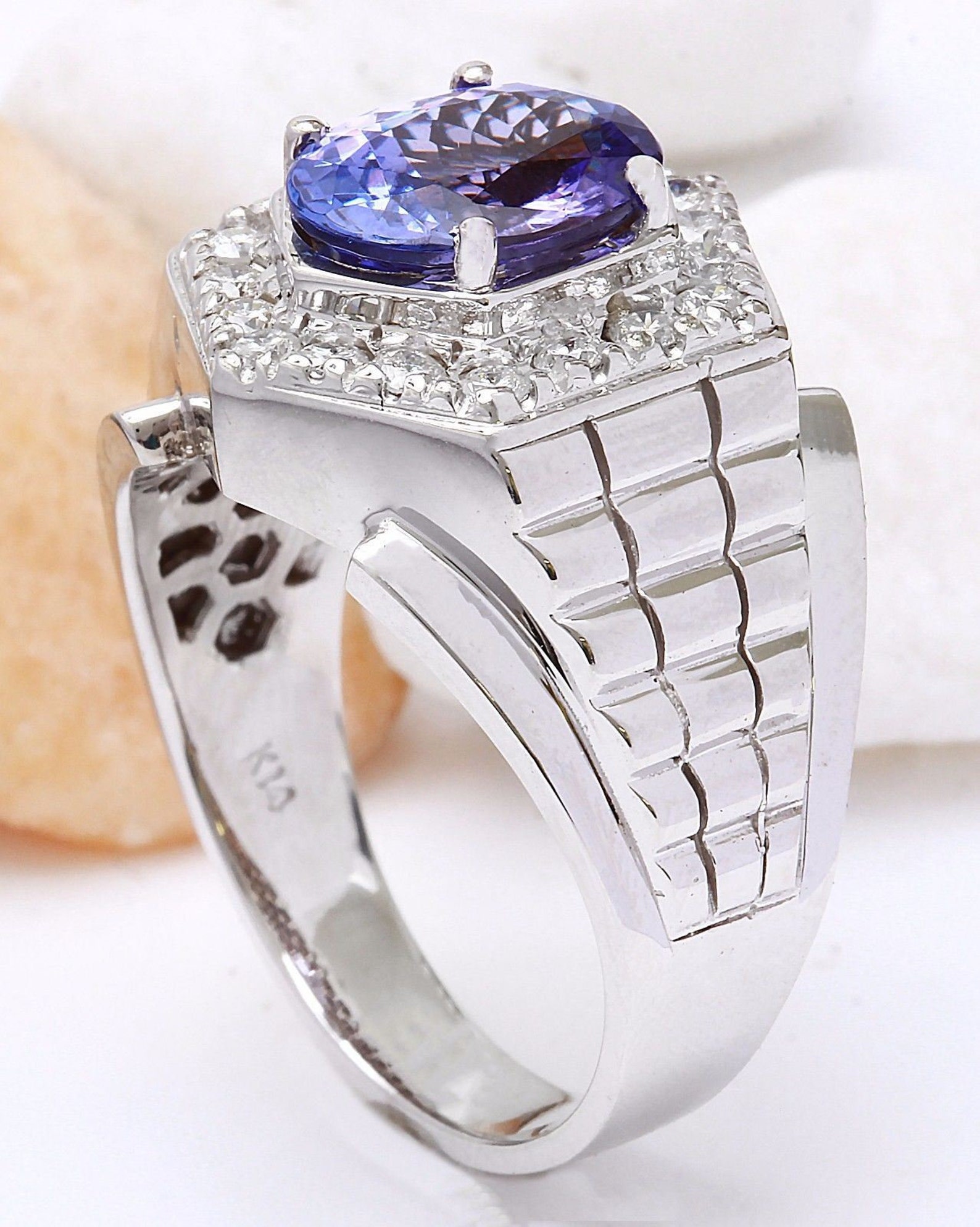 Tanzanite and Diamond Men's Ring in 14k White Gold Etsy