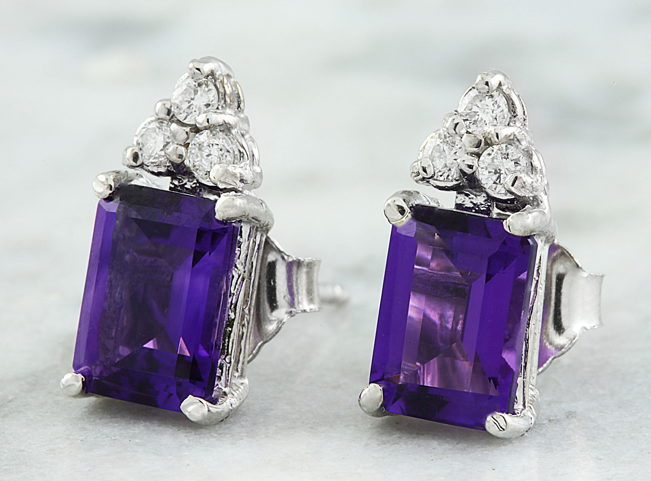 Amethyst and Diamond Stud Earrings in 14k White Gold Etsy